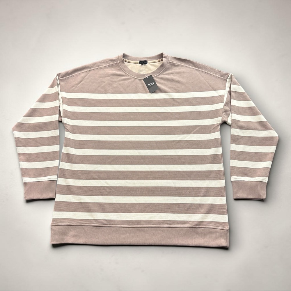 Buckle Black Striped Crewneck Sweatshirt Mens XXL Goat Cream Ribbed MBB25113